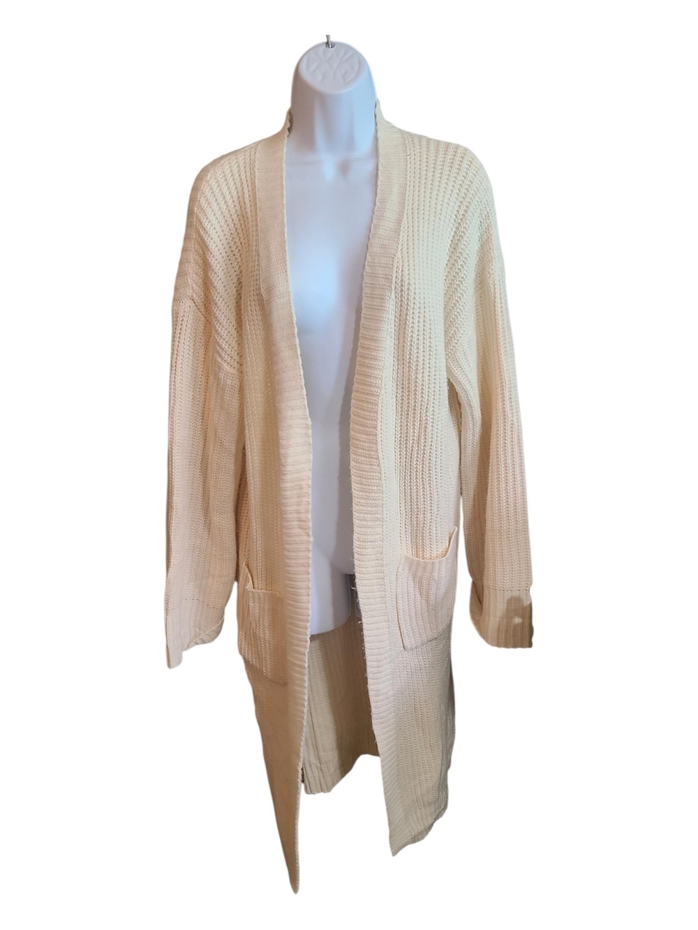 Women’s Cream Open-Front Long Cardigan Sweater L